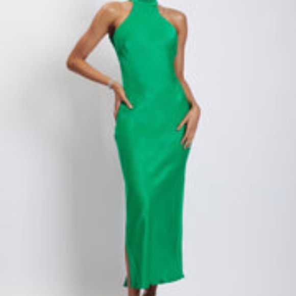 Claire Satin Drape Back Maxi Dress - Green - Picture 2 of 5